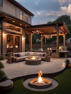 a fire pit sitting in the middle of a patio