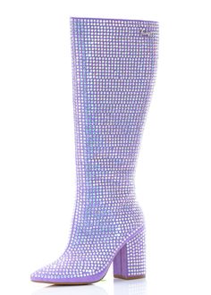 Glamorous Knee-high Boots With Rhinestones, Purple Knee-high Party Boots, Glamorous High Heel Purple Boots, Fairy Couture, Iridescent Fairy, Knee High Wedge Boots, Gogo Boots, Girl Standing, Fairy Princesses