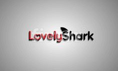 the word lovelyshark written in black and red on a gray background with an arrow