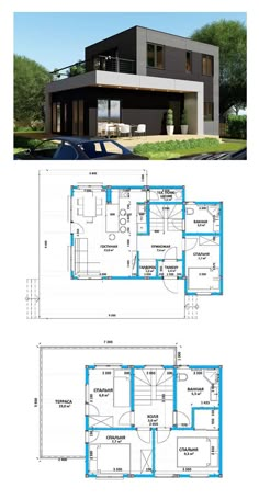 two story house plans with blueprints and floor plans