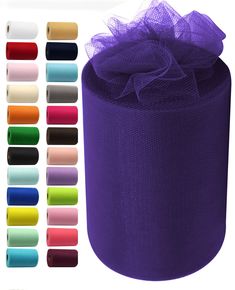 a roll of purple tulle with different colors