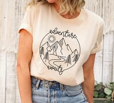 Adventure Tshirt, Minimal Adventure Shirt, Camping Shirts, Mountain Tshirt,  Nature Lover Shirt Something In The Orange, Fall Words, Camping Shirts, Word Shirts, Bird Shirt, Mountain Tshirt, Zach Bryan, Adventure Shirt, Faith Shirt