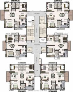 the floor plan for an apartment building with multiple rooms and two bathrooms, including one bedroom