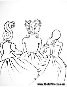 three women in dresses talking to each other