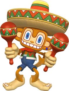 a cartoon character wearing a sombrero and holding two maracas