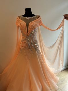 Ballgown Skirts, Champaign Dress, Performing Outfits, Smooth Ballroom Dress, Ballroom Dance Outfits