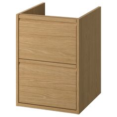 a wooden cabinet with two drawers on one side and an open drawer on the other