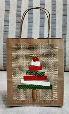 a brown bag with a christmas tree on it