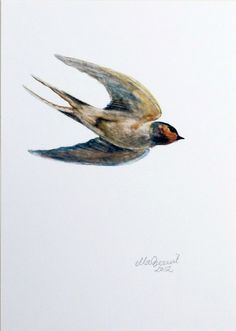 a painting of a bird flying in the sky