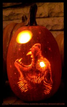 a carved pumpkin sitting on top of a table