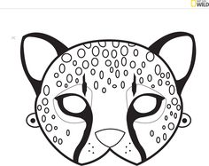 the cheetah mask template is shown in black and white, with an animal's face drawn on it