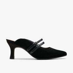 Womens Kataleyna Eve Black Suede High Heels | Clarks US Elegant Mules With 4-inch Heel And Pointed Toe, Fitted Pointed Toe Mules For Evening, Fitted Slingback Pumps With 4-inch Heel For Gala, Fitted Mules With Padded Heel For Formal Occasions, Classic Fitted Mules For Evening, Formal Fitted Mules With Padded Heel, Sleek Evening Mules With Sculpted Heel, Fitted Mules With High Sculpted Heel, Fitted Mules With Sculpted High Heel