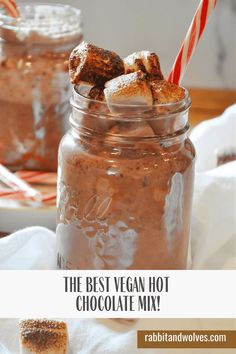 the best vegan hot chocolate mix in a jar with marshmallows on top