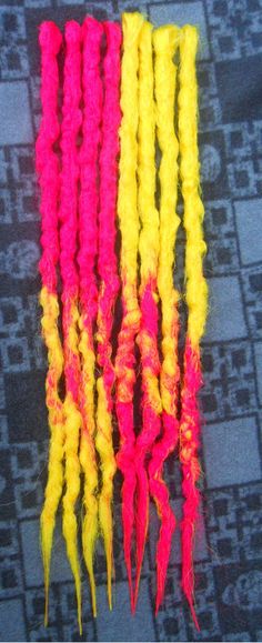 Reminds me of pink lemonade-Pink and Yellow SE Accent crochet dread kit by blacksunshineiow, £9.00 Diy Dreads, Dread Locks, Crochet Dreads, Wool Dreads, Pink Lemonade, Pink And Yellow, Make And Sell, Lemonade