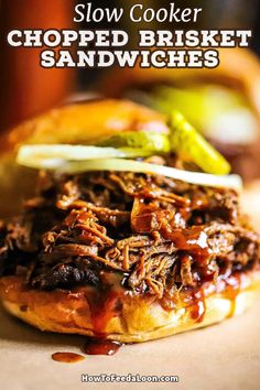 slow cooker chopped brisket sandwiches with bbq sauce