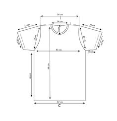 an image of a t - shirt with measurements for the front and back side view