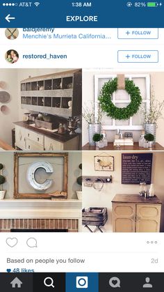 an instagram page with pictures and captions on the bottom right hand corner, above which is a photo of a kitchen