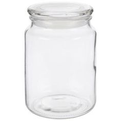 an empty glass jar with a lid on a white background, for storage or packaging