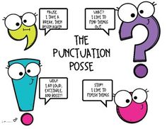 the punctuation pose is shown with three different faces and one has an empty thought bubble