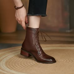 Heel Boots For Women, Autumn Shoes Women, Fall Winter Shoes, Modern Boots, Winter Heels, Oxford Boots, Chunky Heel Shoes, Boots Square Toe, Genuine Leather Boots