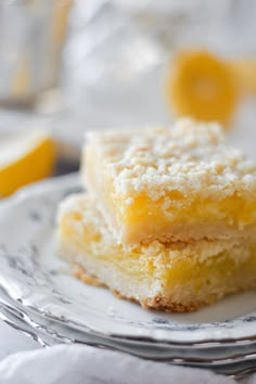 two slices of lemon cake on a cutting board