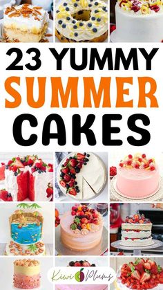 there are many different cakes and desserts on this page with the words 23 yummy summer cakes