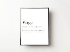 a black and white poster with the word virgo written in it's center