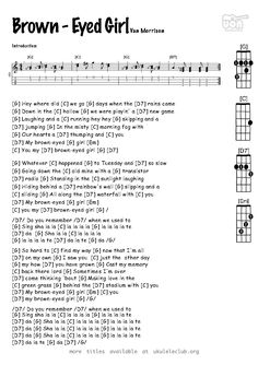 the guitar chords for brown eyed girl, which are arranged in different styles and sizes