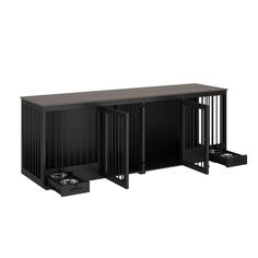 the sideboard is black and has three drawers