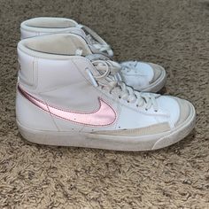 Nike Blazers Only Worn A Couple Times, Look Brand New. The Nike Symbol Is Rose Gold As Well! These Are Super Cute, They Just Don’t Fit Me Anymore! Pink Nike Blazers, Nike Shoes Girls Pink, Blazers Pink Nike, Low Top Pink Nike Blazers, Blush Pink Nike Blazers, Nike Symbol, Nike Signs, Simple Shoes, Pink Nikes