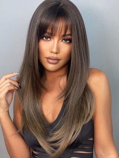 Rihanna Hairstyles With Bangs, Long Hair Wigs With Bangs, Cute Short Haircuts With Bangs Straight Hair, Haircuts For Women In Their Early 20s, Long Hair With Bangs Long Face, Fall Hair With Bangs Long Layered, Anime Fringe Hairstyles, Flare Bangs, Long Layered Haircuts Bangs