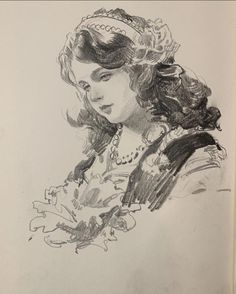 a pencil drawing of a woman in a dress