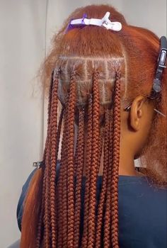 Medium Ginger Box Braids, Burnt Orange Box Braids Black Women, Braids With Dyed Hair, Ginger Knotless Braids Black Women, Black And Ginger Knotless Braids, Dyed Box Braids, Dyed Hair Braids, Ginger Braided Hairstyles, Ginger Hair Braids