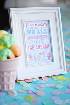 an ice cream themed party with confetti and sprinkles on the table