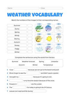 the weather vocabular worksheet is shown