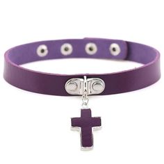 Metal Color: Purple Kawaii Goth Necklaces, Purple Gothic, Statement Collar, Leather Choker Necklace, Halloween Necklace, Number Necklace, Metal Cross, Leather Chokers, Style Punk