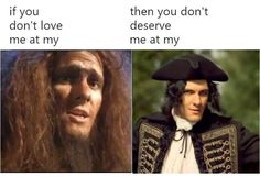 two pictures one with long hair and the other with an image of a man in pirate costume