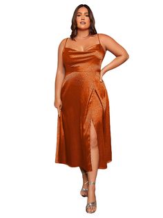 PRICES MAY VARY. Features: plus size, satin slip dress, cowl neck, high wasited, spaghetti strap, sleeveless, side slit, long cami dress Fabric has some stretch,and it's soft and comfortable Occasion: club, party, cocktail, nigh-out, wedding, prom, dinner gathering and some other night events Style: Make your impressive entrance with this cami long dress, the satin material adds a luxe finish to it for added elegance and femininity, the side slit together with the high-waisted silhouette can enh Plus Size Wedding Guest Dresses Fall, Sweet 16 Outfit Ideas Guest, Summer Wedding Guest Dress Plus Size, What To Wear To A Quince As A Guest, Cocktail Party Outfit Plus Size, Fall Wedding Guest Dress Plus Size, Plus Size Gala Dress Classy, Curvy Cocktail Dress, Plus Size Dresses To Wear To A Wedding