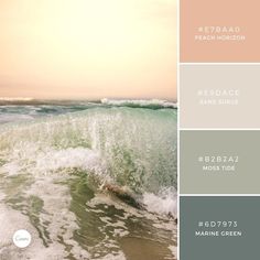 an ocean scene with waves and pastel colors