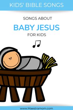 a baby jesus in a manger with the words kids'bible songs on it