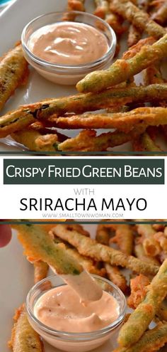 crispy fried green beans with sriracha mayo