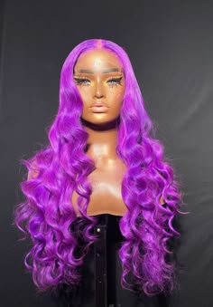 Color: Purple Cap Size: Head Circumference about 22.5" - 23" Length: 22" (4 bundles) 20 inch 5x5 Wig Tpe: Lace closure Lace Type: High Quality HD Lace Lace Wigs Styles, Frontal Wig Hairstyles, Diy Hair Color, Multi Colored Hair, Purple Wig, Editorial Hair, Pretty Hair Color, Human Virgin Hair, Celebrity Hair Stylist