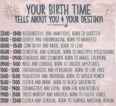 a pink poster with the words your birth time tells about you 4 your destiny