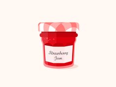 a jar of strawberry jam on a white background