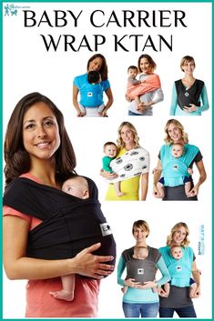 a woman holding a baby in her arms with the words, baby carrier wrap tan