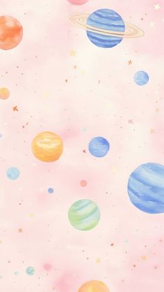 the planets are painted in pastel pink and blue