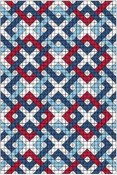 a cross stitch pattern with red, white and blue squares in the shape of diamonds