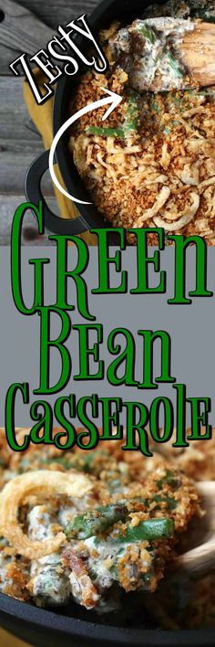 green bean casserole with text overlay