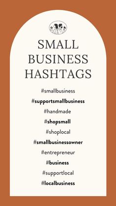 the small business hashtags are shown in black and white, with an orange background