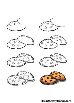 How To Draw A Cookie Step By Step, Cookie Line Drawing, Cartoon Cookie Drawing, Cookies Drawing Easy, Plate Of Cookies Drawing, Cookie Cute Drawing, Cute Cookies Drawing, Chocolate Chip Cookies Drawing, How To Draw Cookies